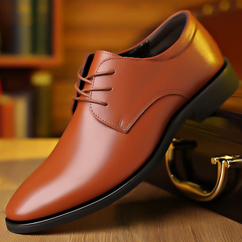 Unbeatable Quality Leather For Men's Formal Wear, Single Korean Version, Black Tie Up Work Shoes, Casual Shoes_voghion.com