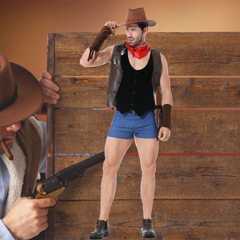 Nowy kostium na Halloween Western Cowboy dla mężczyzn dla dorosłych, do odgrywania ról w barze_voghion.com