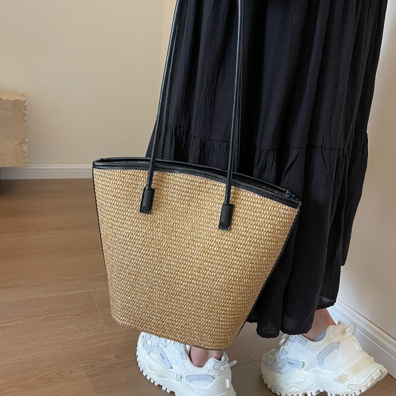 Borsa a tracolla in rattan intrecciato fatta a mano da donna, borsa a tracolla di grande capacità, borsa da viaggio casual bohémien, tote_voghion.com
