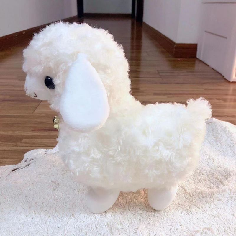 Peluche de adorable ovejita blanca, juguete suave con cascabel, muñeco de peluche, lindo corderito_voghion.com