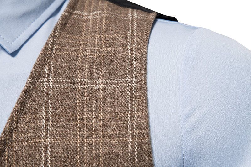Roupas masculinas vintage terno colete estilo britânico tweed único breasted com decote em v colete xadrez_voghion.com
