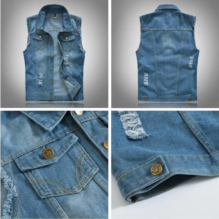 Männer Jeansweste Revershal Cowboyjackete Moud Gebrachent Lach Westen Mantel 10 Faarwen Vintage Weste Männer Fraen Äermellos_voghion.com