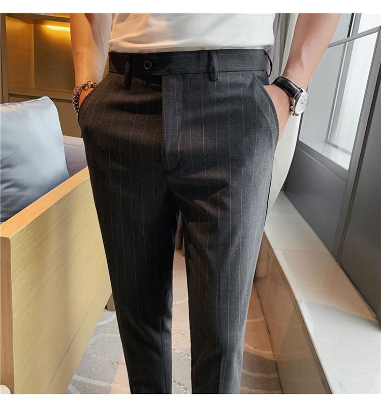 Summer thin men's slim-fitting trousers fashionable striped pants Korean version comfortable micro-elastic small foot_voghion.com