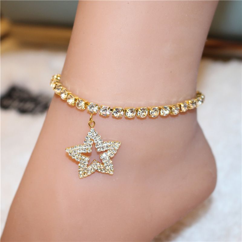 Hot selling fashion nieuwe pentagram strass voor vrouwen, glanzende en sexy enkelketting voet accessoires enkelbandje_voghion.com