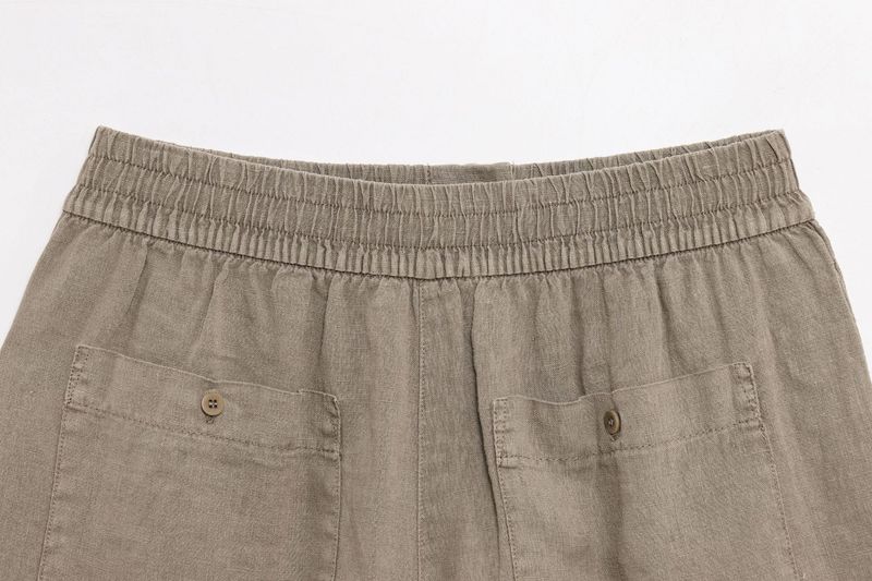 Abbigliamento estivo da donna, nuovo stile, camicia a maniche lunghe in lino con scollo a V e pantaloncini a vita media_voghion.com
