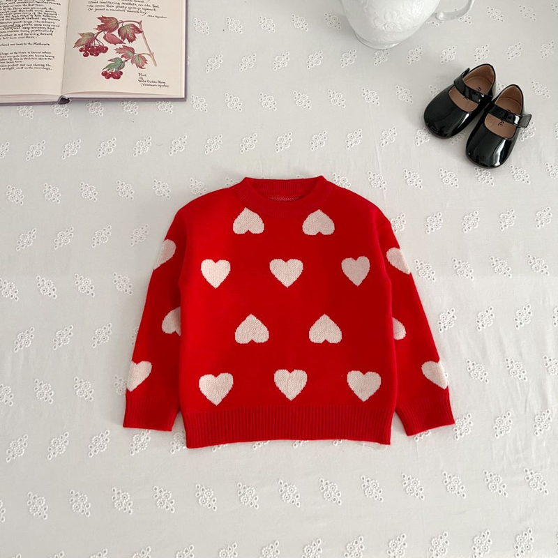 Girls' Sweater Set 2023 Winter New Western Style Little Girl Love Knitted Pullover Head Long Sleeves Fashionable Two_voghion.com