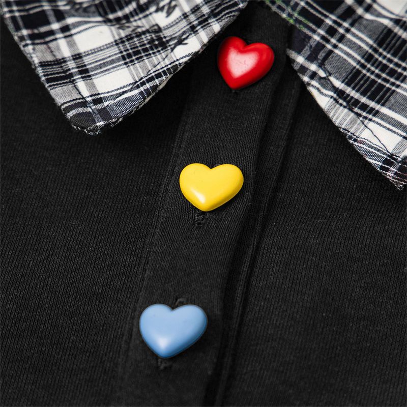 Felpa da uomo in due pezzi con colletto rovesciato, patchwork a quadri ricamato in stile college americano, primavera e autunno_voghion.com