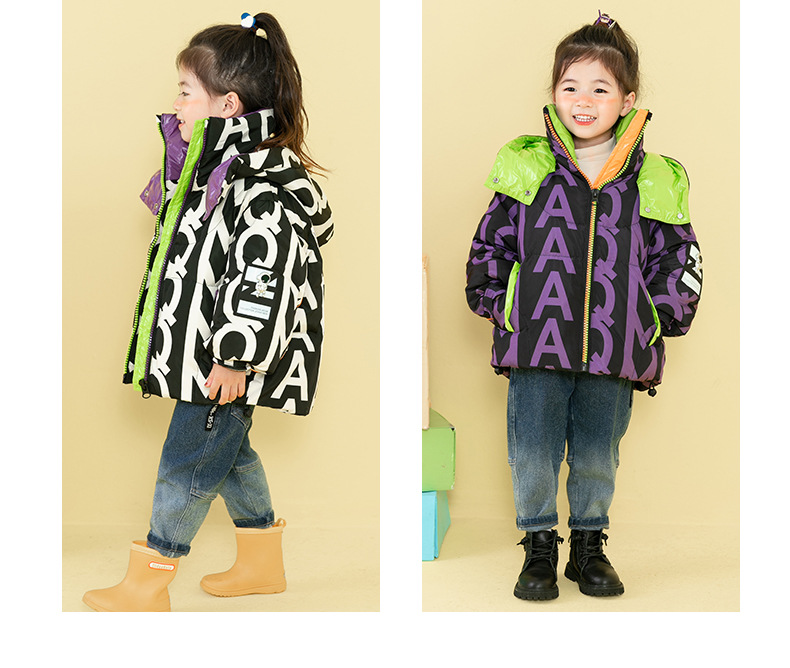 90% White Duck Goose Girl Boy Child Uncapped Coat Child Medium Children's Suit Thickened Letter Down Jacket Short_voghion.com