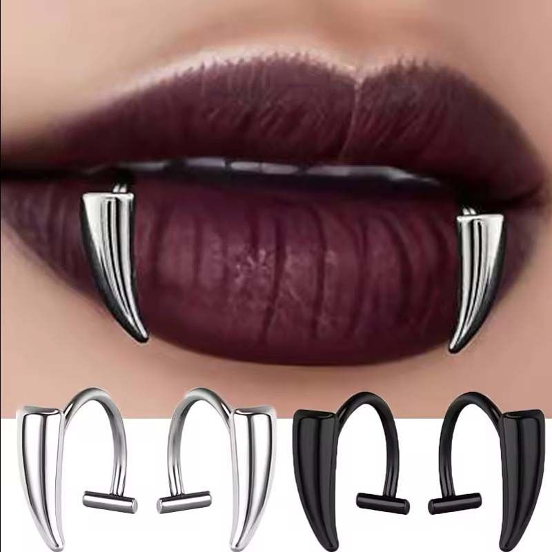 Clip per labbra in acciaio inossidabile con denti affilati gotici per donne e uomini, punk, finti piercing per il corpo, accessori per gioielli di Halloween_voghion.com