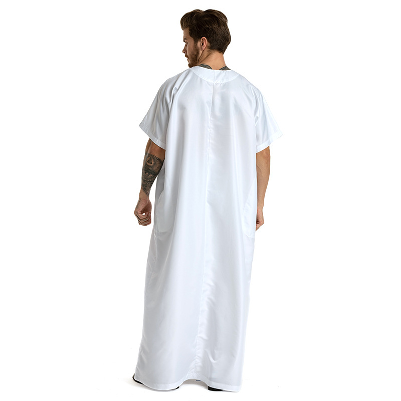 Männerkleeder muslimesch Männerkleed mat gesticktem kuerzen Ärmelen, Ronnhalsmantel fir Männer_voghion.com
