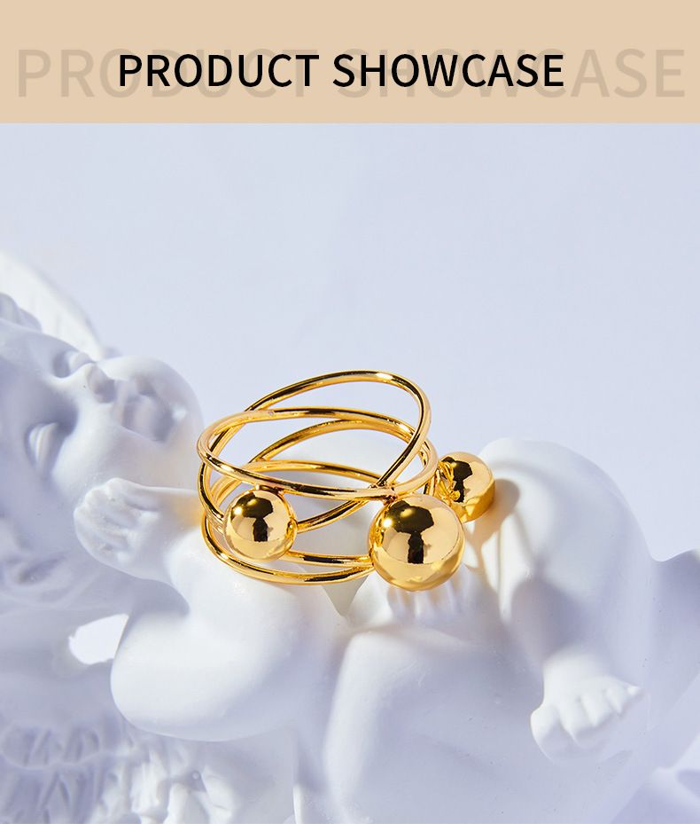 Retro Personalized Versatile Ring, Multi-layer Line Stacked Wind Ring, Niche Gold Round Bead Titanium Steel Gold-plated Index Finger Ring_voghion.com