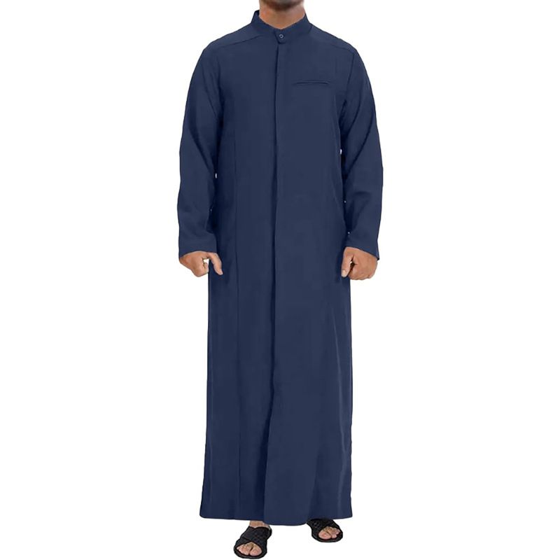 Herrenbekleidung Muslimische Herrenrobe Knopf Stehkragen Langarmrobe Herrenbekleidung_voghion.com