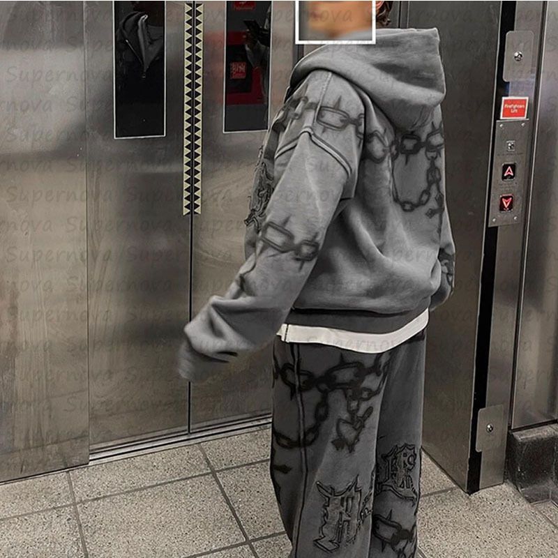 Europa e Stati Uniti, felpa con cappuccio e zip con lettere di alta moda, stampata con la stessa giacca cardigan da uomo e da donna_voghion.com