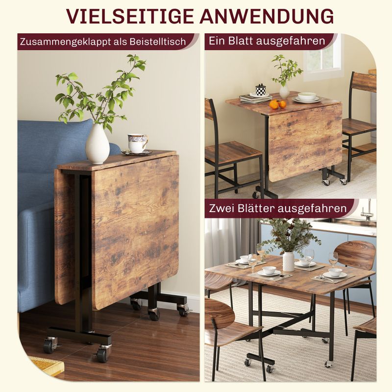 Klappbarer Esstisch, Für Bis Zu 6 Personen Geeignet, Mit 6 Rollen und Bremsen, Für Kleine Räume, Braun_voghion.com