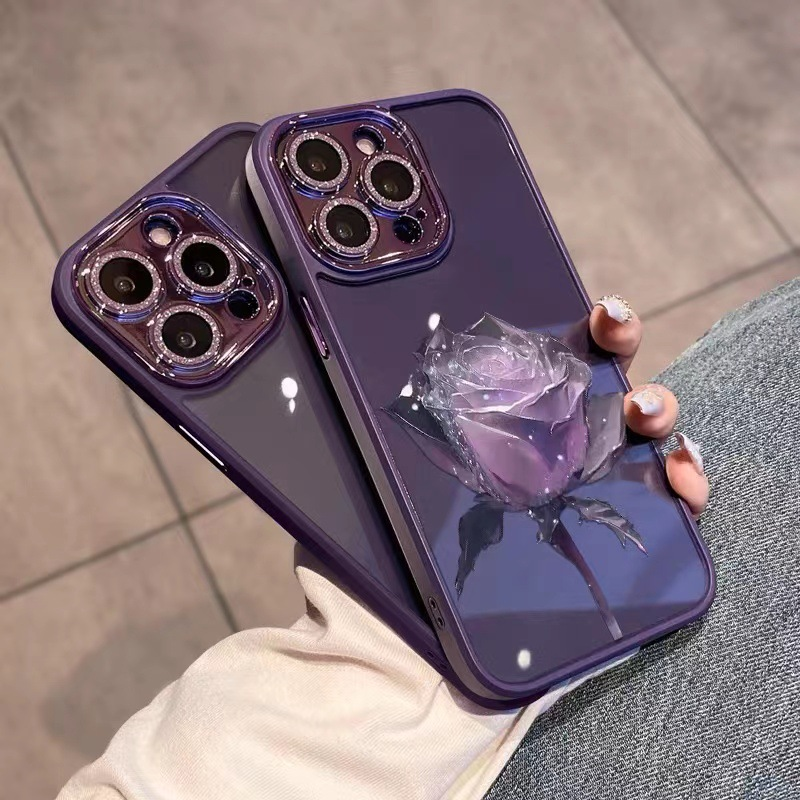 Purple Flowers For Apple 14promax Phone Case All-inclusive IPhone13 Premium 12 Comes With Lens Film 11_voghion.com