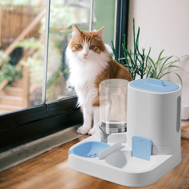 2-in-1 Auto Pet Feeder & Water Bowl, Removable For Easy Cleaning, Compact Food Station For Multiple Pets, Cats Or Small Dogs_voghion.com