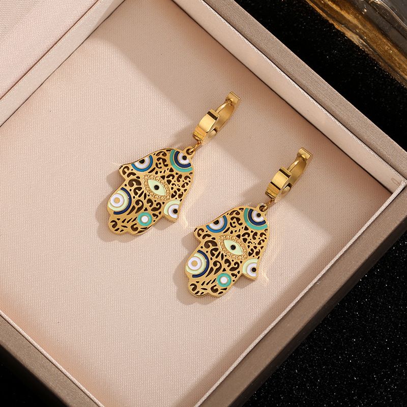Collezione Mystic Eye - Set di gioielli con ciondolo a forma di palma dipinta in stile europeo e americano, in acciaio al titanio_voghion.com