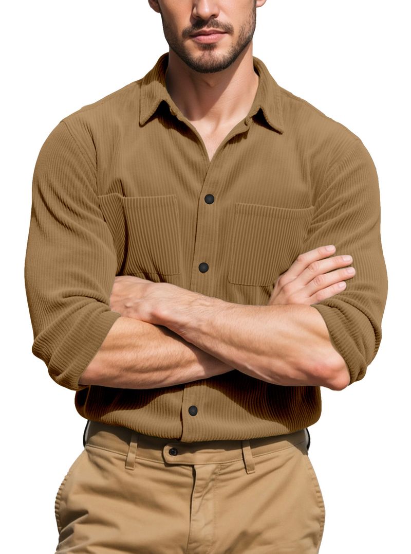 Herren-Cordhemd mit Knopfleiste – Slim Fit im Workwear-Stil, maschinenwaschbar und atmungsaktiv (S–XXXL, einfarbig, Vintage Casual Essential)_voghion.com