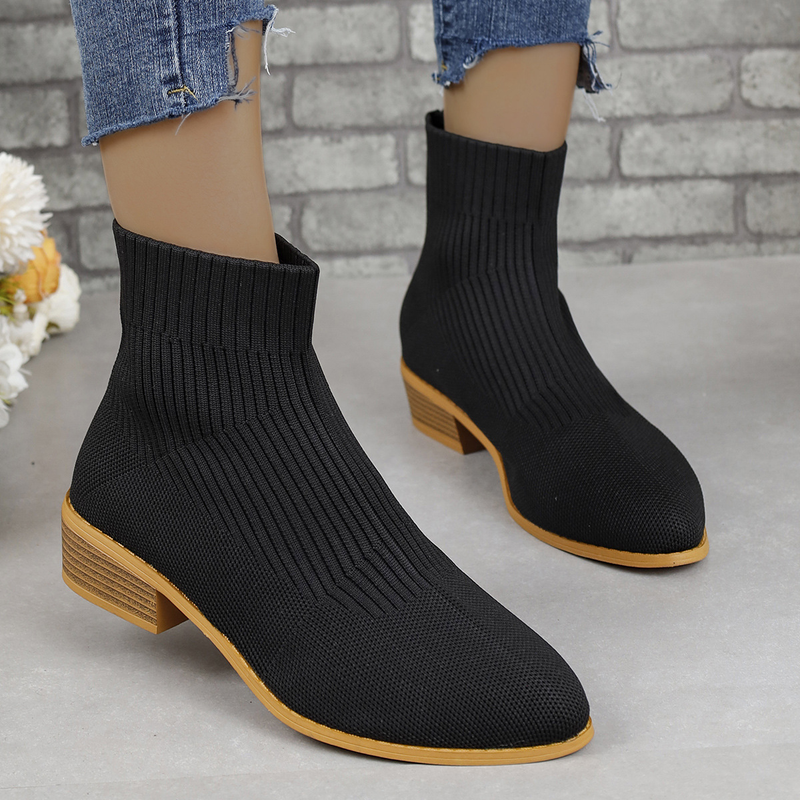 Flyknit Martin-laarzen met korte pijpen, damesmouw, dikke hak, ademende soklaarzen van mesh_voghion.com