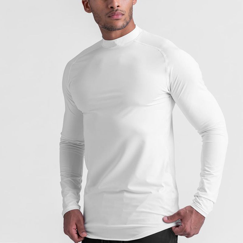 T-shirt da uomo a maniche lunghe a collo alto, sportiva, da corsa, elastica, aderente, ad asciugatura rapida, con colletto alla coreana, base da basket_voghion.com