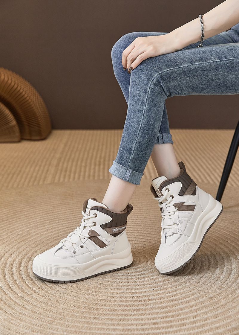 Scarpe invernali alte da donna bianche, scarpe casual invernali alte in velluto da donna, moda ispessente Hundred And One_voghion.com