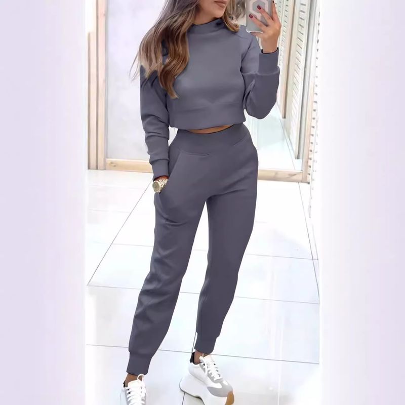 Women Two Piece Sets Pant Set Joggers Tracksuit Matching Sets Short Sweatshirts Tops Long Pants Elastic Waist Straight Trousers_voghion.com