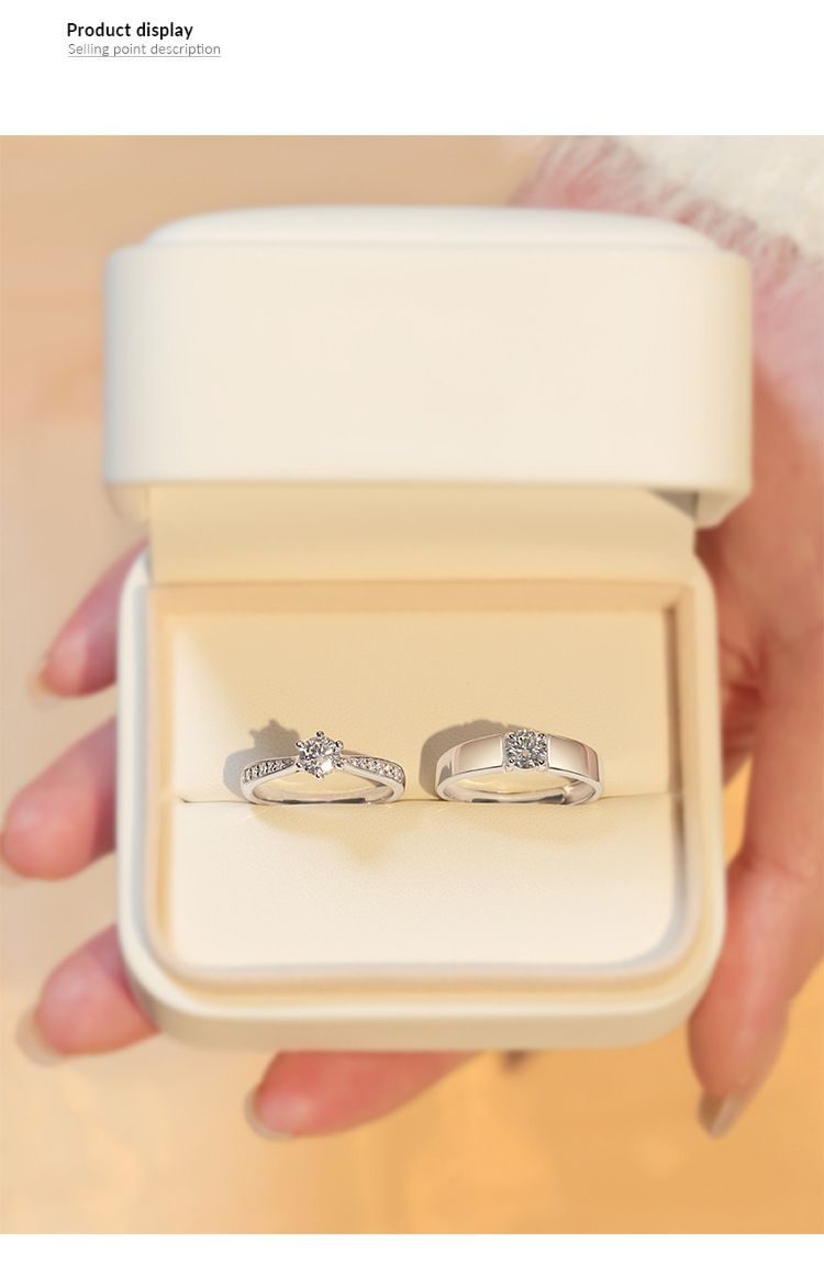 Anel de diamante com pedra de alto carbono casais para se casar, prata pura um par de ordens simuladas, anéis para casamento_voghion.com