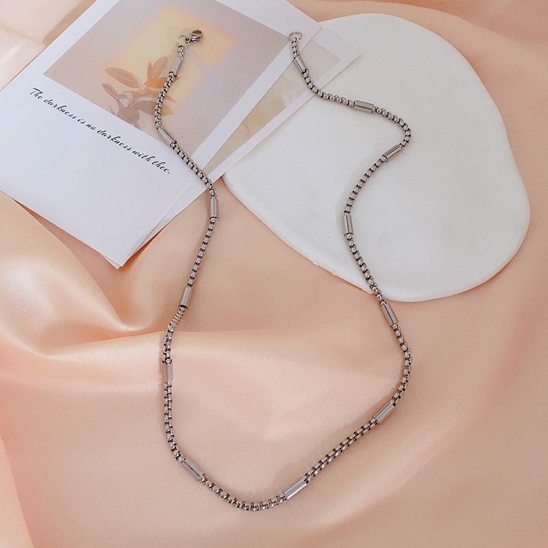 Collana personalizzata in acciaio al titanio da uomo, alla moda e semplice, dal design di nicchia, con catena di perle cilindriche, estiva_voghion.com