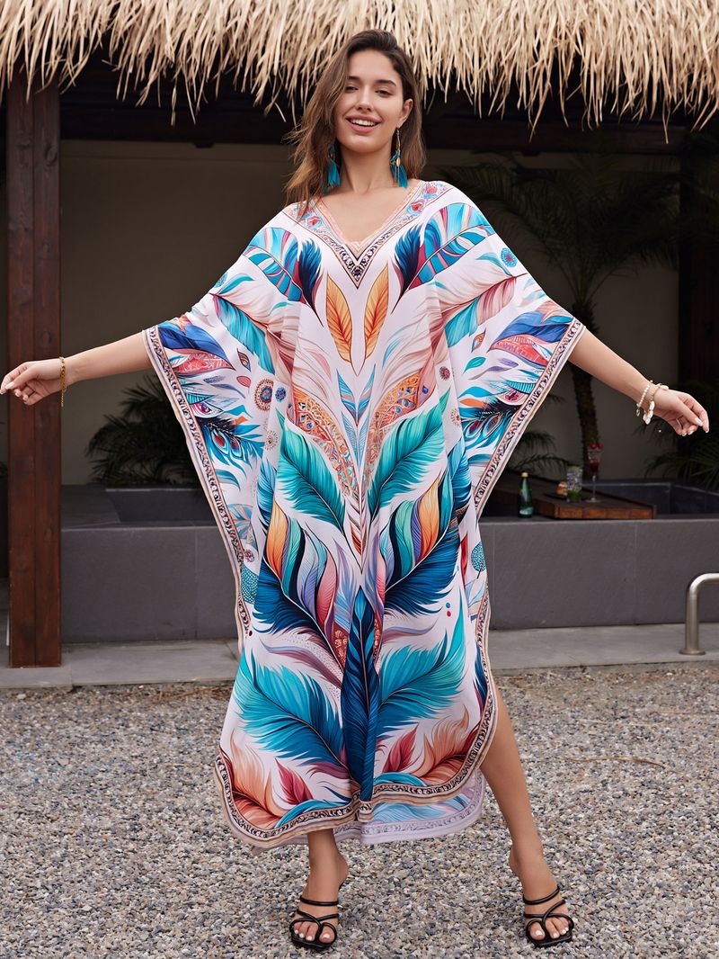 Sukienka maxi z nadrukiem w stylu boho, damska, narzutka z wiskozy – zwiewna tunika plażowa z etnicznymi wzorami, luźny krój w dużych rozmiarach, narzutka na bikini, strój na wakacje_voghion.com