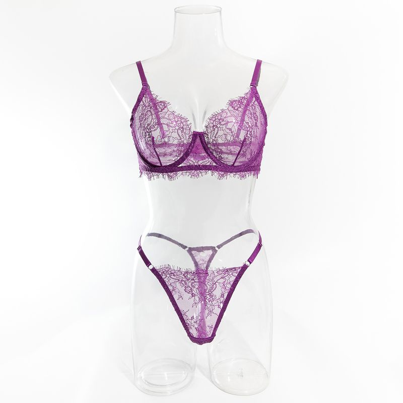 Women's Intimates Big Chest Small Thin Hollow Bra Thong Women's Underwear Set_voghion.com