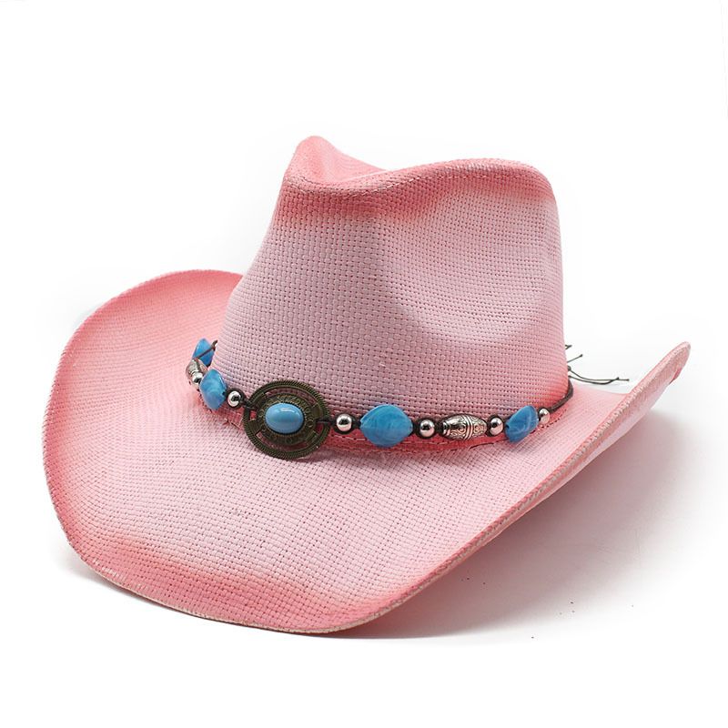 Western Cowboyhut aus Stroh für Damen im Sommer mit großer Traufe im Freien, Bergsteigen im ethnischen Stil, Ritterhut für Männer_voghion.com