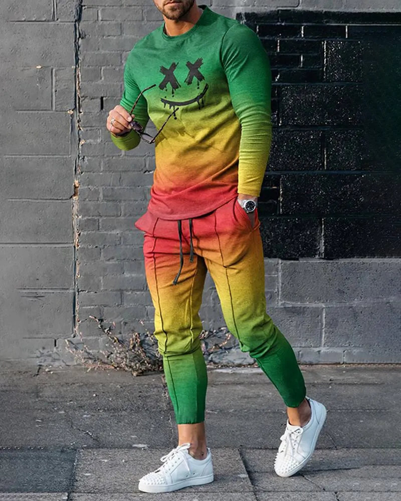 Survêtements pour hommes automne manches t-shirt pantalons longs 2 pièces ensembles hommes survêtement 3D imprimé décontracté tendance vêtements surdimensionnés_voghion.com