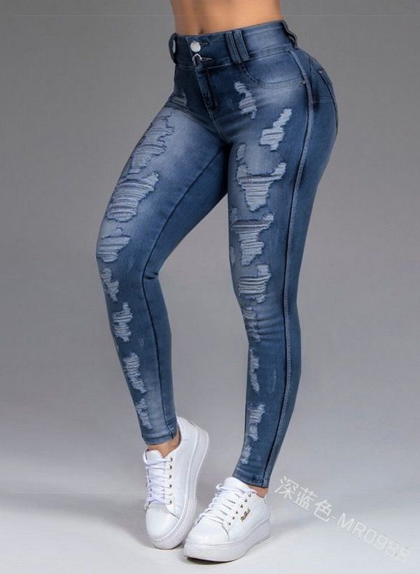 Abbigliamento da donna Nuovi jeans Jeans elasticizzati slim strappati Pantaloni lunghi_voghion.com