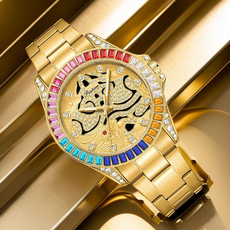New Fashionable Colored Dragon Full Inlaid Diamond Dial for Men's Business, Non Mechanical Transparent Luminous_voghion.com