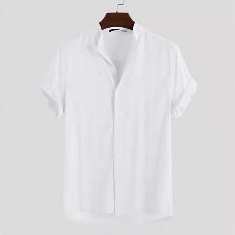 Unbeatable Quality Men's 2025 New Fashion Casual Solid Color Short Sleeved Stand Up Collar Cardigan Shirt_voghion.com