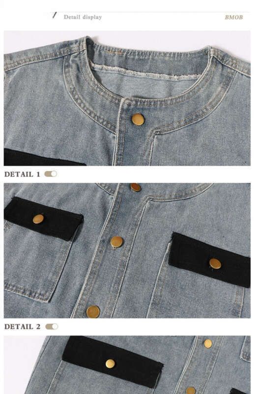 Lindo terno jeans explosivo, colete americano com cores contrastantes, calças largas e largas para homens,_voghion.com
