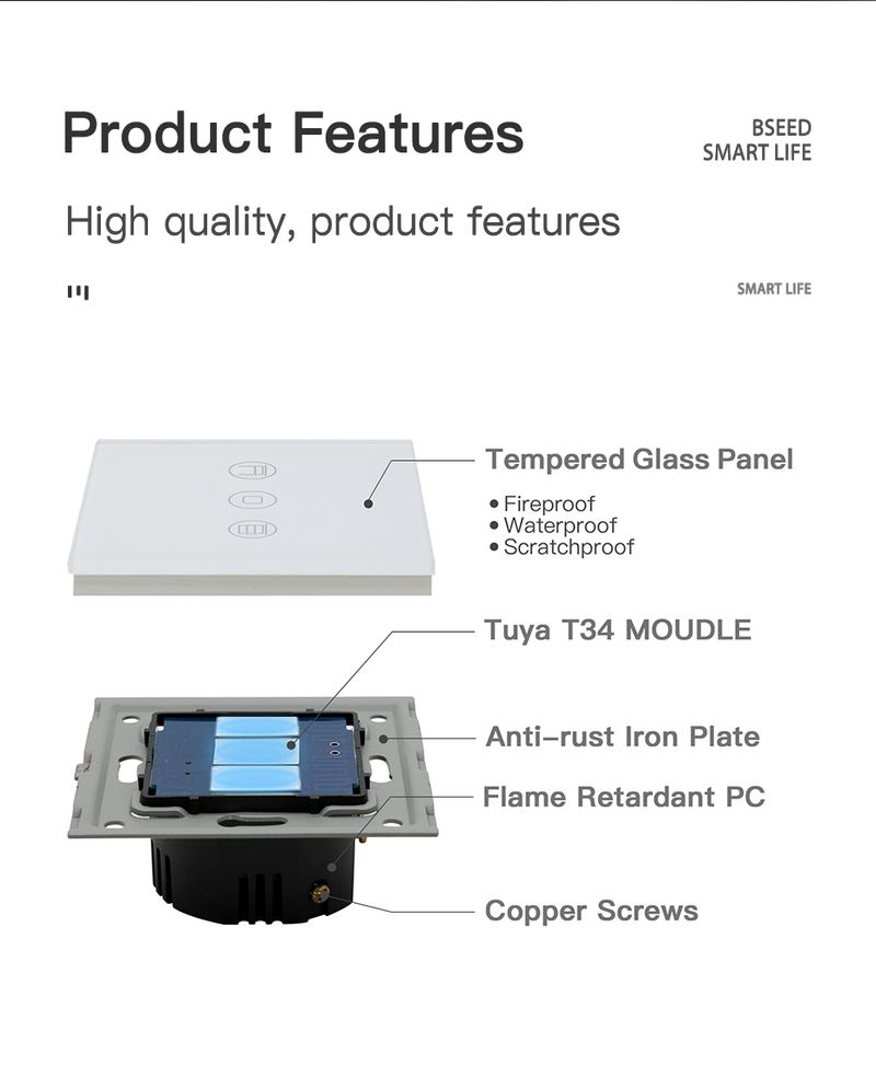 BSEED Wifi spínač závěrky dotykový spínač pro motorový váleček BDS procentuální ovládání podpora aplikace Tuya Smart Life Alexa_voghion.com