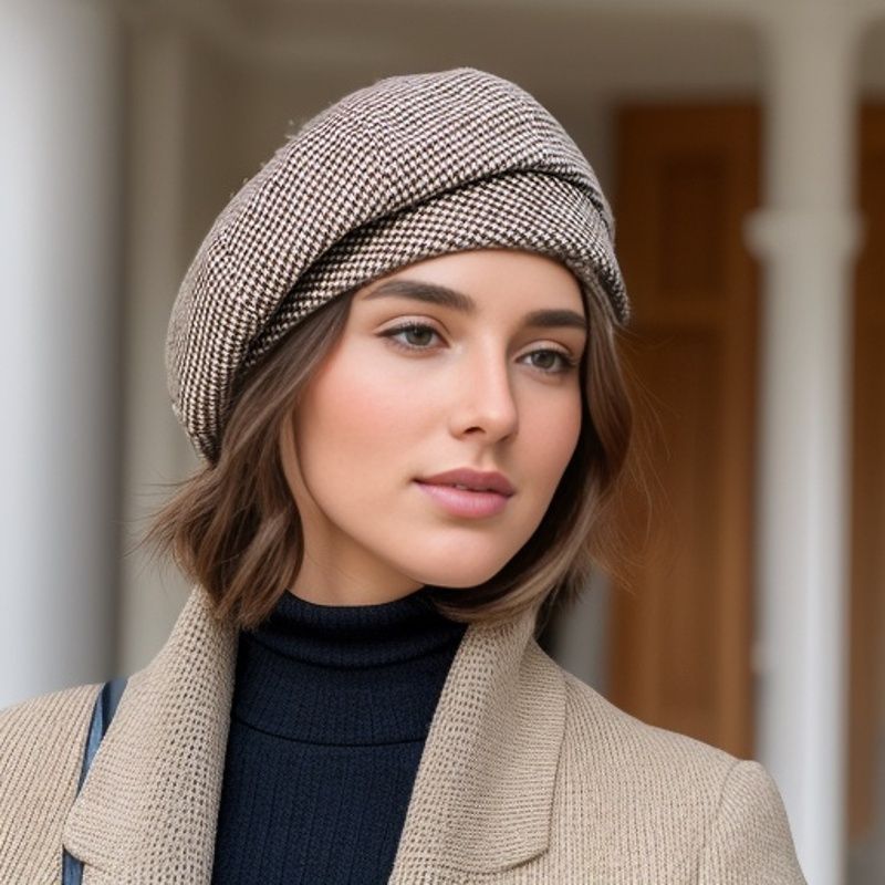 Recién llegados, boina de lana sencilla para mujer, elegante, de invierno, de algodón, a cuadros, vintage, octogonal, informal, para otoño_voghion.com
