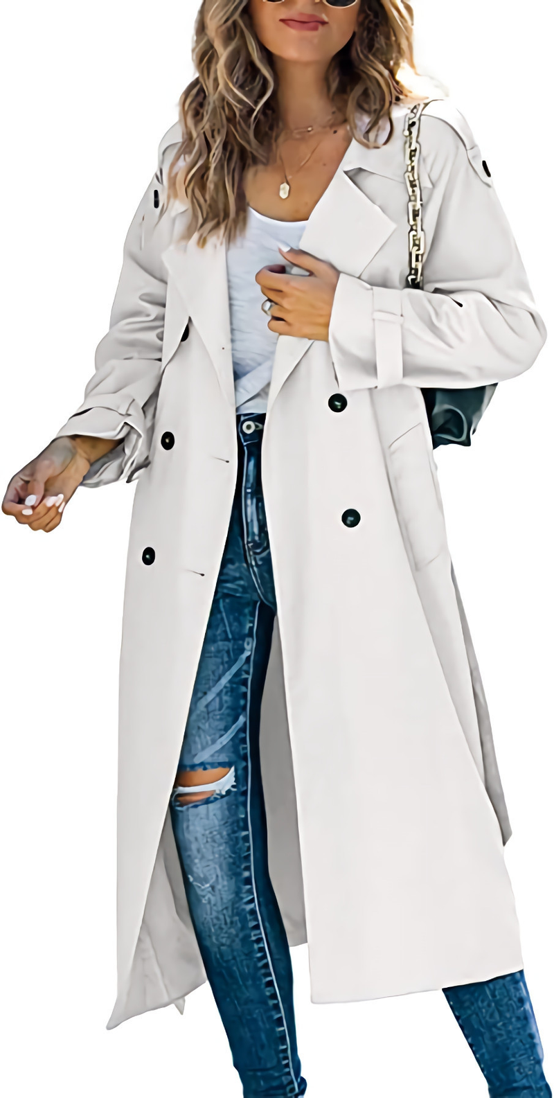 Cappotto lungo da donna con doppio petto, giacca a vento autunnale e primaverile, classico bavero, manica lunga, antivento, con cintura_voghion.com