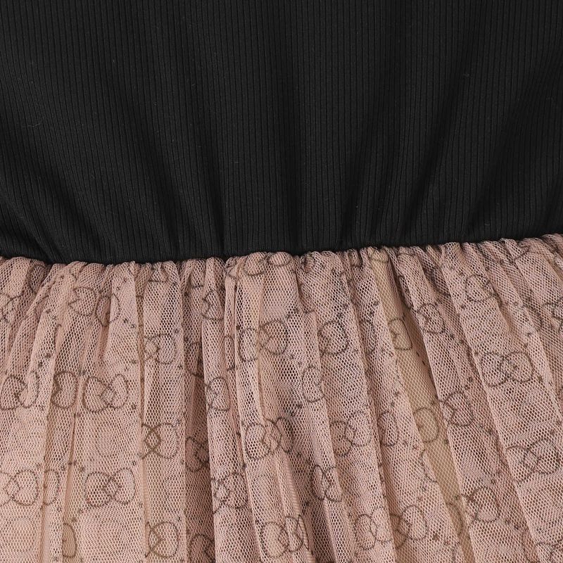 Roupas de bebê infantil respirável manga curta estampa presbiteriana com saia de malha laço vestido para meninas_voghion.com