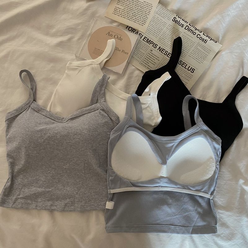 Damen Intimen Summer Hot Girl Einfarweg Casual Einfachen Tube Top Anti-Exposure Mat Broschtpolster Hosenträger Bauchbedeckung Weste Äermlos Innentop_voghion.com
