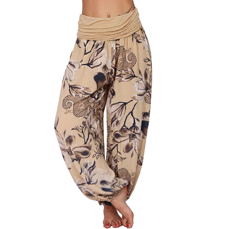Vente chaude Imprimé station indépendante lâche décontracté jambe large long pantalon Harlan vêtements pour femmes_voghion.com