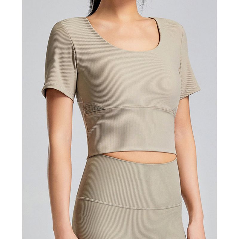 Haut de yoga avec coussinets de poitrine pour femme, ensemble de t-shirts de fitness pour l'été, Pilates, sport haut de gamme, manches courtes_voghion.com