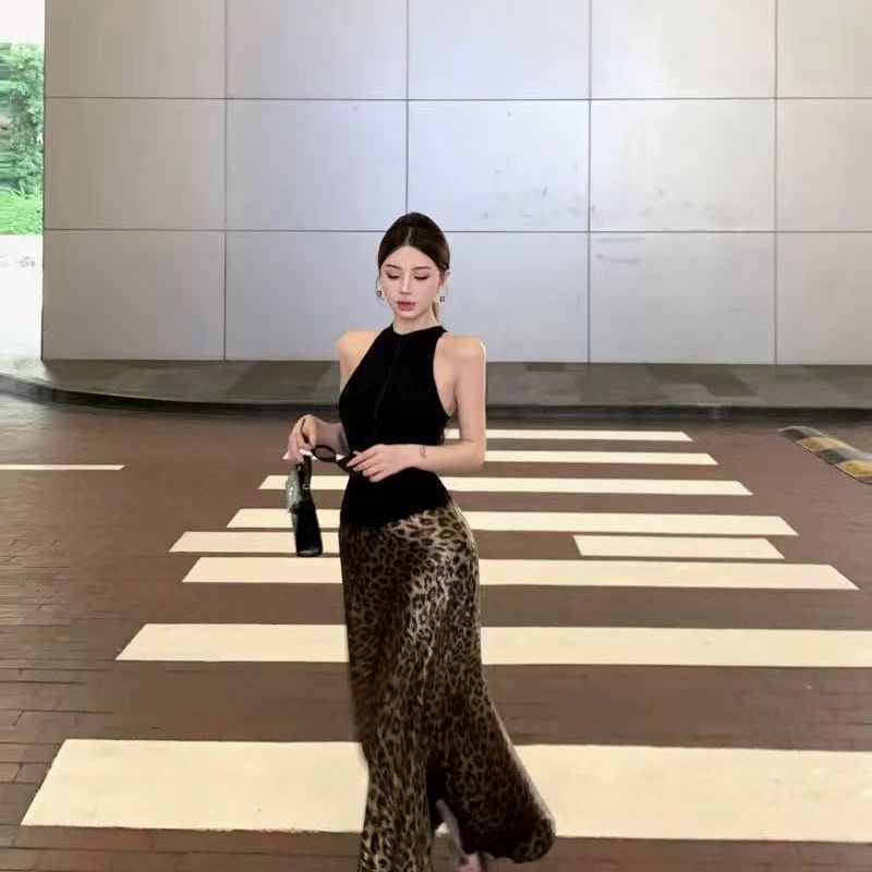 Top senza maniche nero traforato per donna, elegante abito estivo in stile maturo, gonna aderente, set due pezzi_voghion.com
