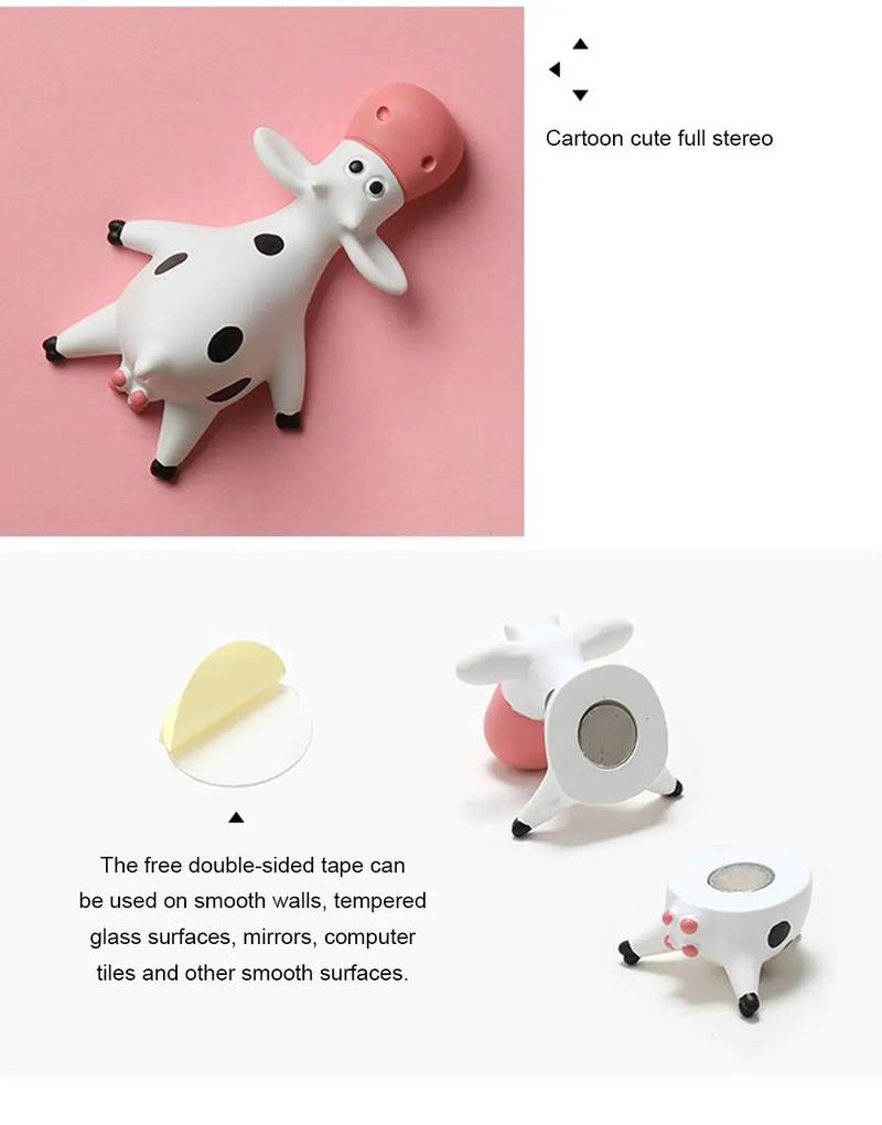 Pegatinas para refrigerador de vaca tumbadas boca abajo dibujos animados lindos imanes de resina tridimensionales 3D diseño artístico creativo Cocina_voghion.com