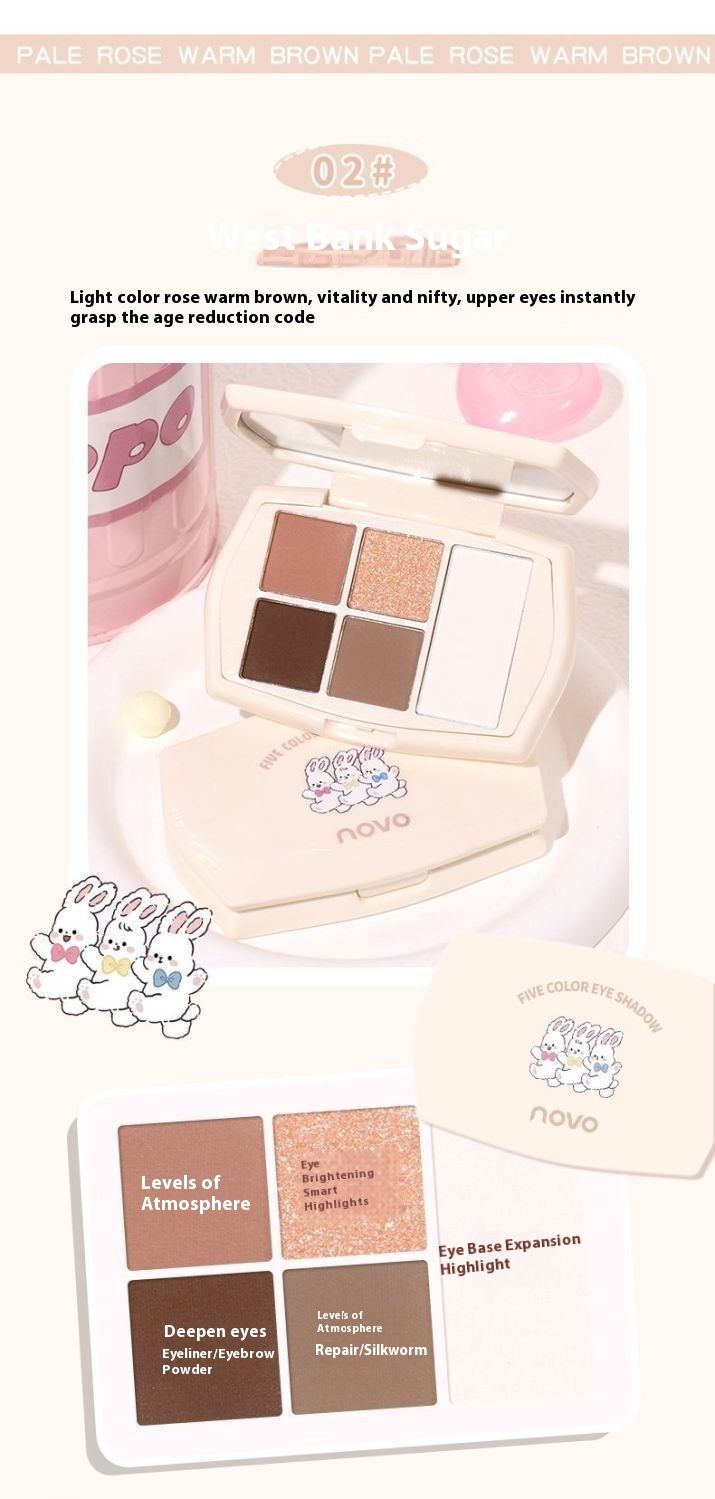 NOVO5770 Five eye shadow Pearl matte facelift multi-function plate Earth color brightens sleeping silkworm daily makeup_voghion.com