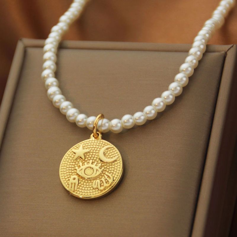 Naszyjnik ze stali tytanowej, nieblaknący, pozłacany, wisiorek na łańcuszku obojczykowym, dwanaście wisiorków zodiaku, biżuteria damska_voghion.com