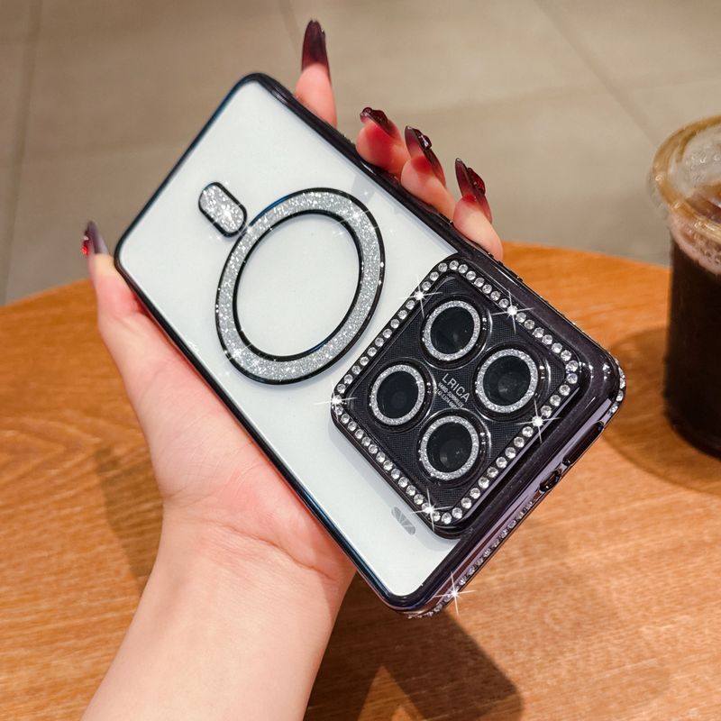 Glitter Rhinestone Magnetic Case For Xiaomi 14T Redmi Note 14 Pro + Plus Bling Dia Wireless Charge Cover_voghion.com