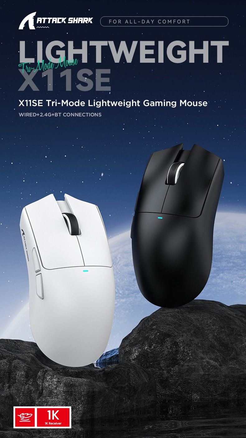 ATTACK SHARK X11SE Kabellose Bluetooth-Maus Spiel E-Sport Lange Akkulaufzeit Drei-Modus Leicht_voghion.com