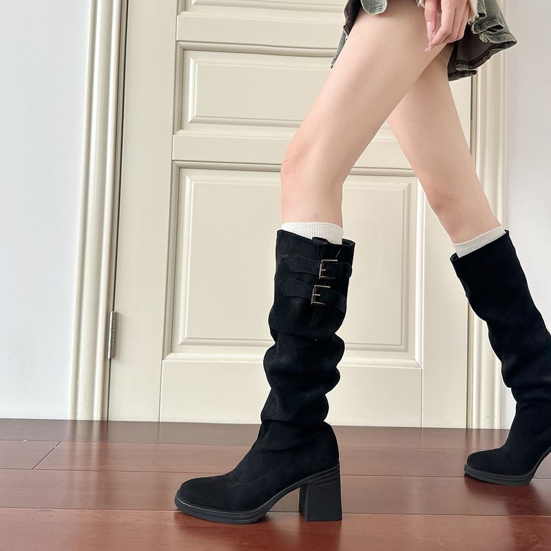 Chunky-Heeled Riding Boots Knee-High Boots Thick-Heeled Boots Women's Shoes_voghion.com